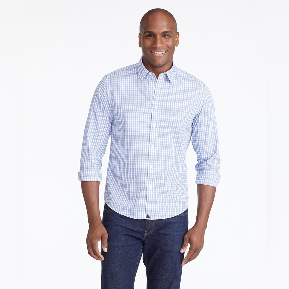 Untuckit Wrinkle Free Durif Shirt In Blue Navy And White Check Size Large